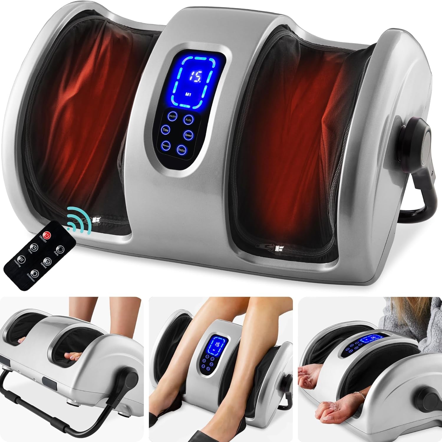 Heated Shiatsu Foot Massager for Pain Relief, Plantar Fasciitis, Neuropathy, Blood Circulation W/Compact Design - Satin Black