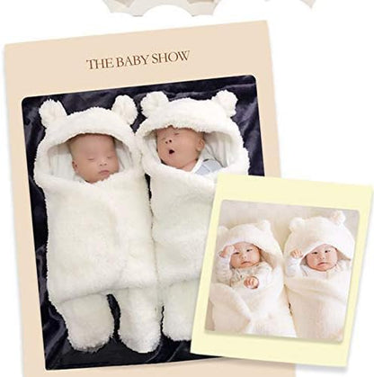 Baby Swaddle Blanket Boys Girls Cute Bear Plush Essential Receiving Blanket Ultra-Soft Newborn Registry Sleeping Wraps for Infant 0-6 Months - White