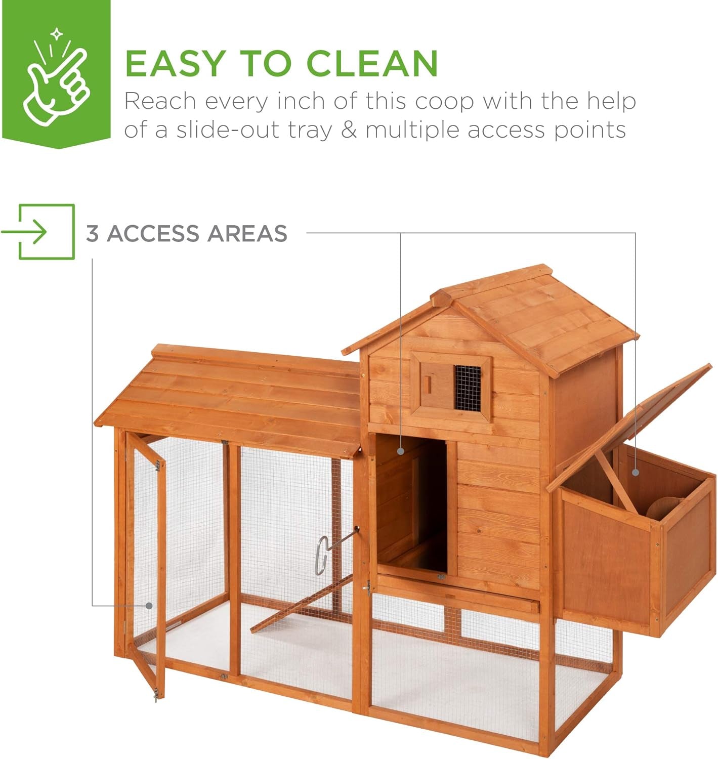 80In Outdoor Wooden Chicken Coop Multi-Level Hen House, Poultry Cage W/Ramps, Run, Nesting Box, Wire Fence, 3 Access Areas