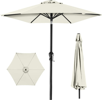 10Ft Outdoor Steel Polyester Market Patio Umbrella W/Crank, Easy Push Button, Tilt, Table Compatible - Tan