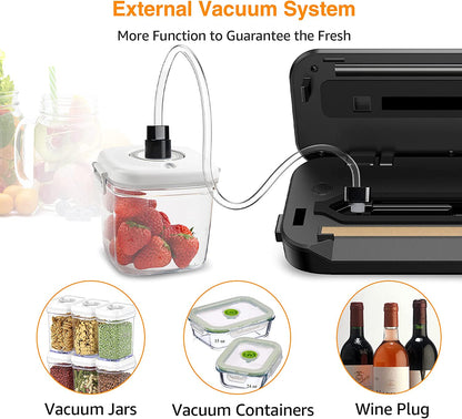 Vacuum Sealer Machine | 80Kpa Suction Power| Bags and Cutter Included | Compact One-Touch Automatic Food Sealer with External Vacuum System | Dry Moist Fresh Modes for All Saving Needs