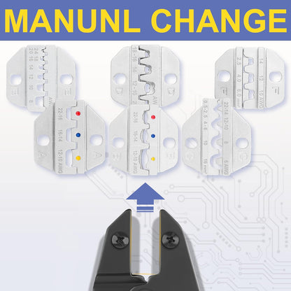 Crimping Tool Set - 6PCS Crimping Die for Heat Shrink,Insulated Nylon,Non-Insulated,Ferrule Wire End,Open Barrel Terminals,Solar Connectors - with Wire Stripper Tool and Screwdriver