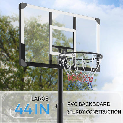 Basketball Hoop Outdoor Basketball Goal 9.5-12Ft Height Adjustable Portable Basketball Hoop Basketball Court for Adult 44 Inch Basketball Backboard