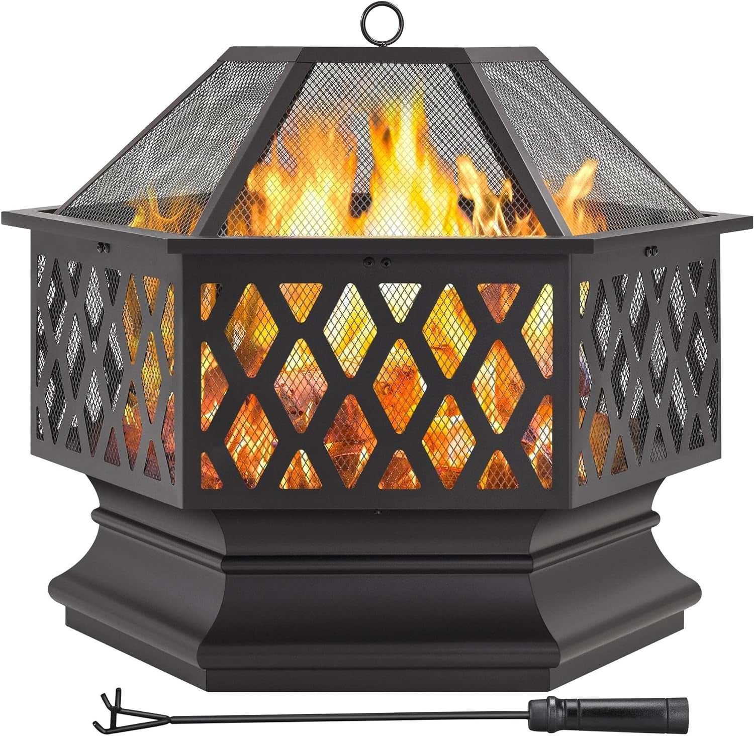 Fire Pit Fire Pits for outside 24In Hex Shaped Firepit Bowl with Spark Screen &amp; Poker for Patio Backyard Garden Picnic Bonfire Camping