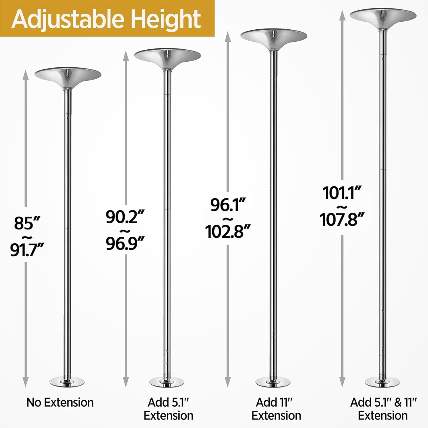 Professional Dance Pole Spinning Static Dancing Pole Portable Removable 45Mm Dance Pole Kit for Exercise Club Party Pub Home W/Tools, Silver/Gold