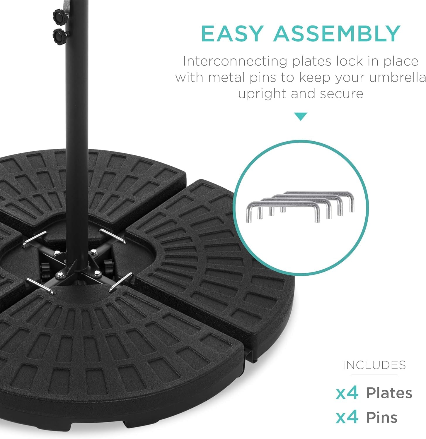 4-Piece 158Lb Capacity Cantilever Offset Patio Umbrella Circular Base Stand W/Carry Handles, Easy-Fill Spouts, Base Connector Hooks, UV Stability - Black