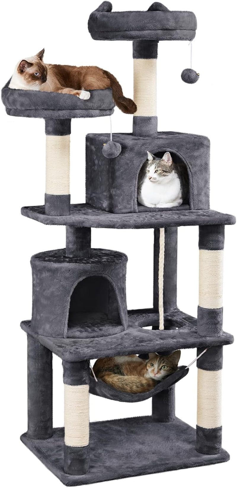 62.2Inches Cat Tree Cat Tower Cat Condo with Platform &amp; Hammock, Scratching Posts for Kittens Pet Play House with Plush Perch for Indoor Activity Relaxing