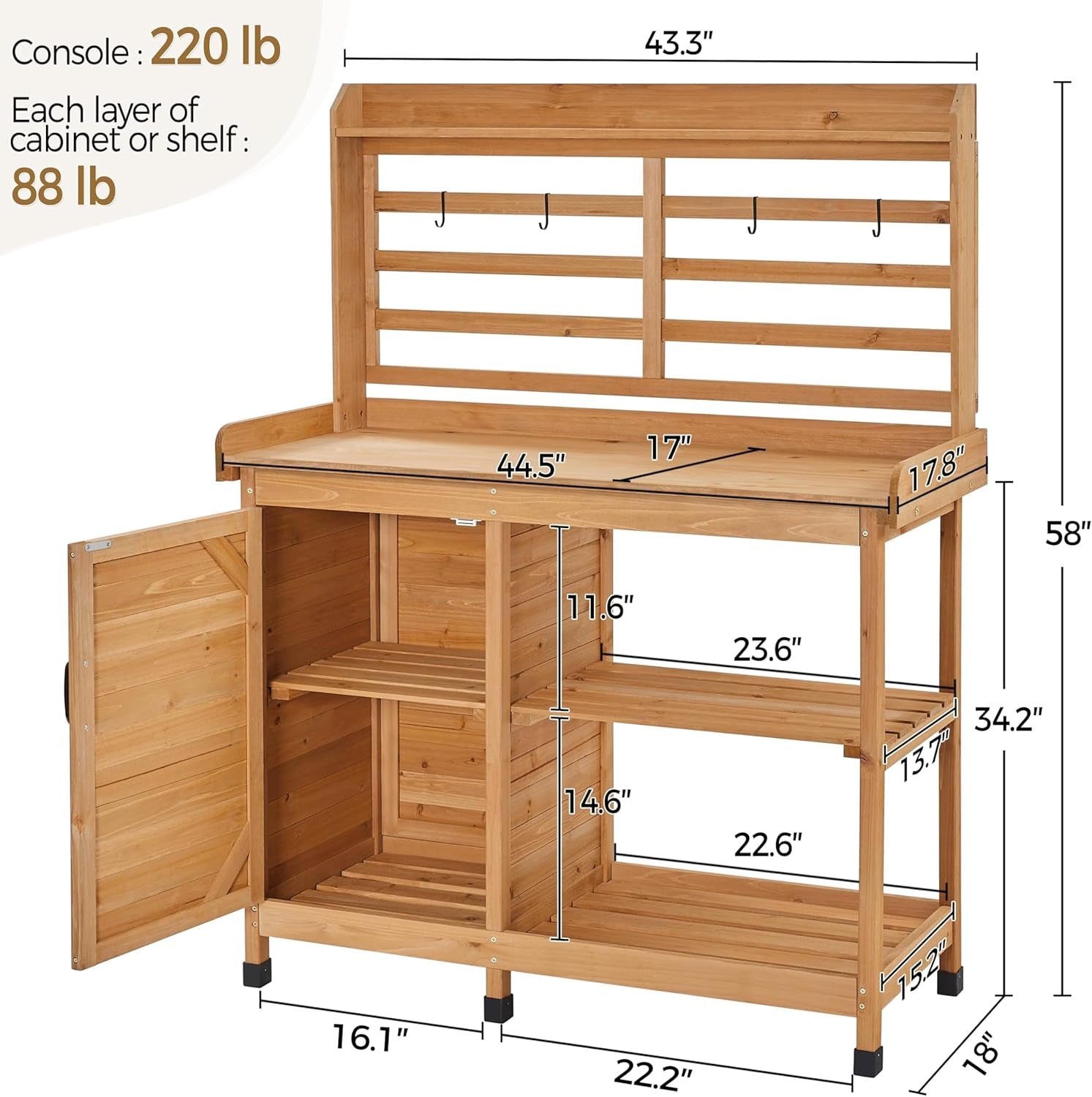 Outdoor Potting Bench, Large Horticulture Work Table Workstation with Storage Cabinet Shelf &amp; Planting Working Console for Patio/Lawn/Garden - Wood