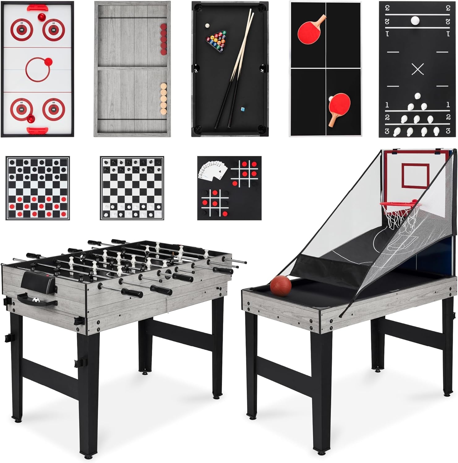 13-In-1 Combo Game Table Set for Home, Game Room, Friends &amp; Family W/Ping Pong, Foosball, Basketball, Air Hockey, Archery, Chess, Checkers, Shuffleboard, Bowling