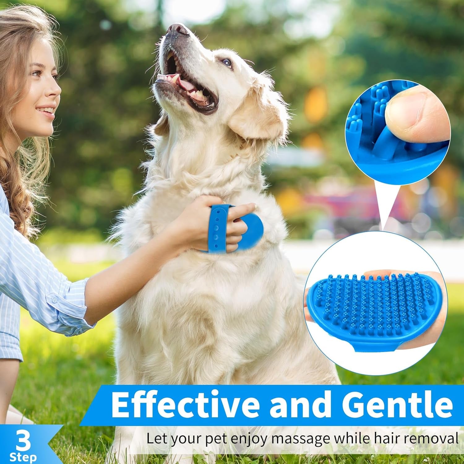 3PCS Dog Bath Brush | Dog Shampoo Brush | Dog Scrubber for Bath | Dog Bath Brush Scrubber | Dog Shower/Washing Brush with Adjustable Ring Handle for Short &amp; Long Hair (Blue Blue Blue)