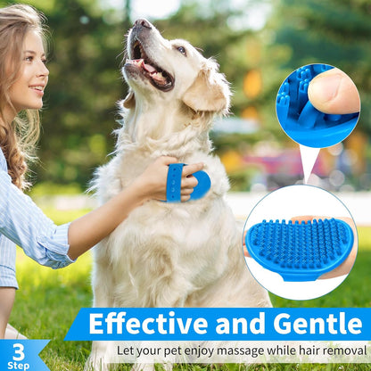 3PCS Dog Bath Brush | Dog Shampoo Brush | Dog Scrubber for Bath | Dog Bath Brush Scrubber | Dog Shower/Washing Brush with Adjustable Ring Handle for Short &amp; Long Hair (Blue Blue Blue)