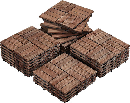 Patio Tiles Wooden Interlocking Deck Tiles 27PCS Garden Floor 12&quot;X12&quot;Indoor Outdoor Composite Decking for Porch Poolside Balcony Backyard1 Sq. Ft/Piece, Natural Wood