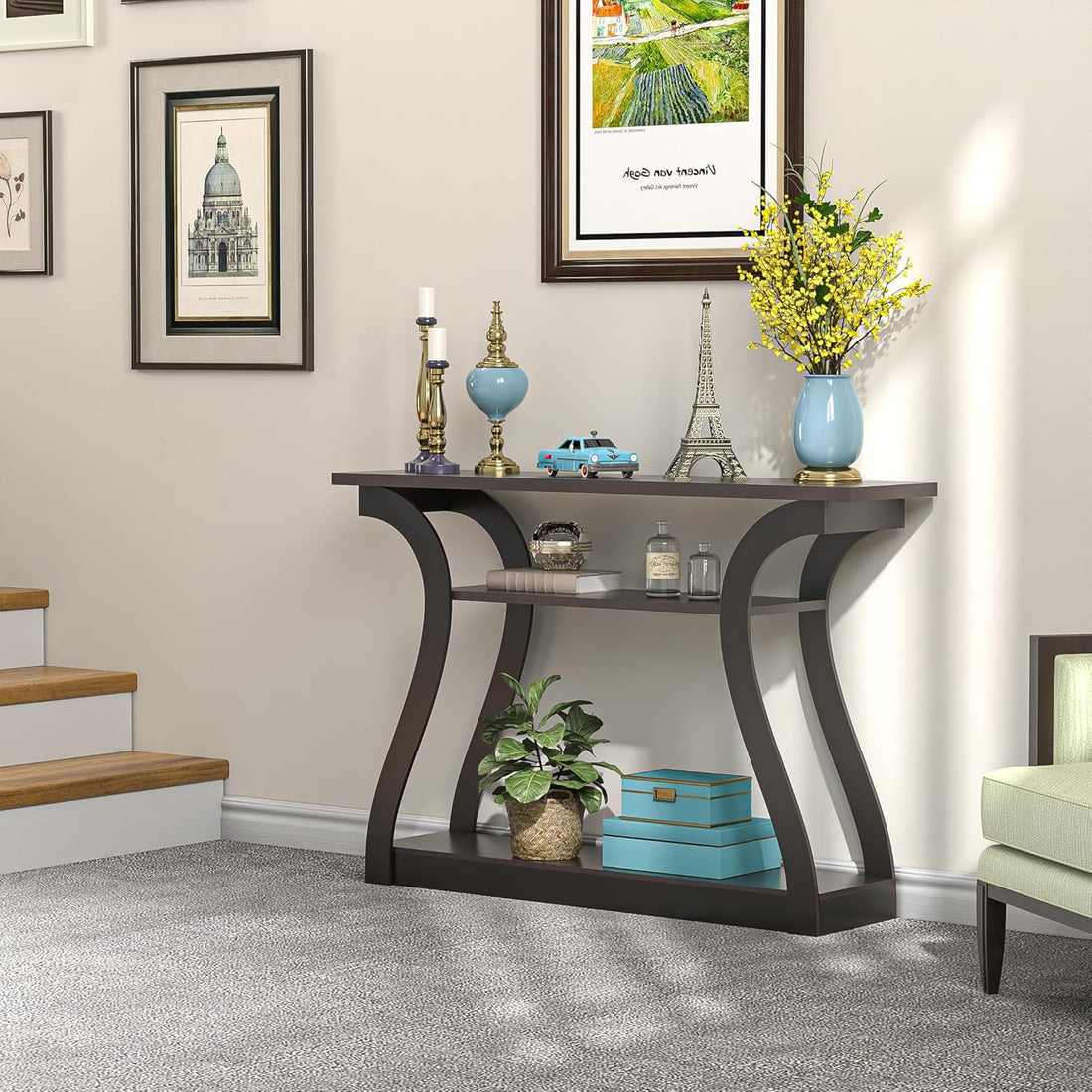 Narrow Console Table with 3-Tier Storage Shelves for Entryway, Living Room, or Hallway