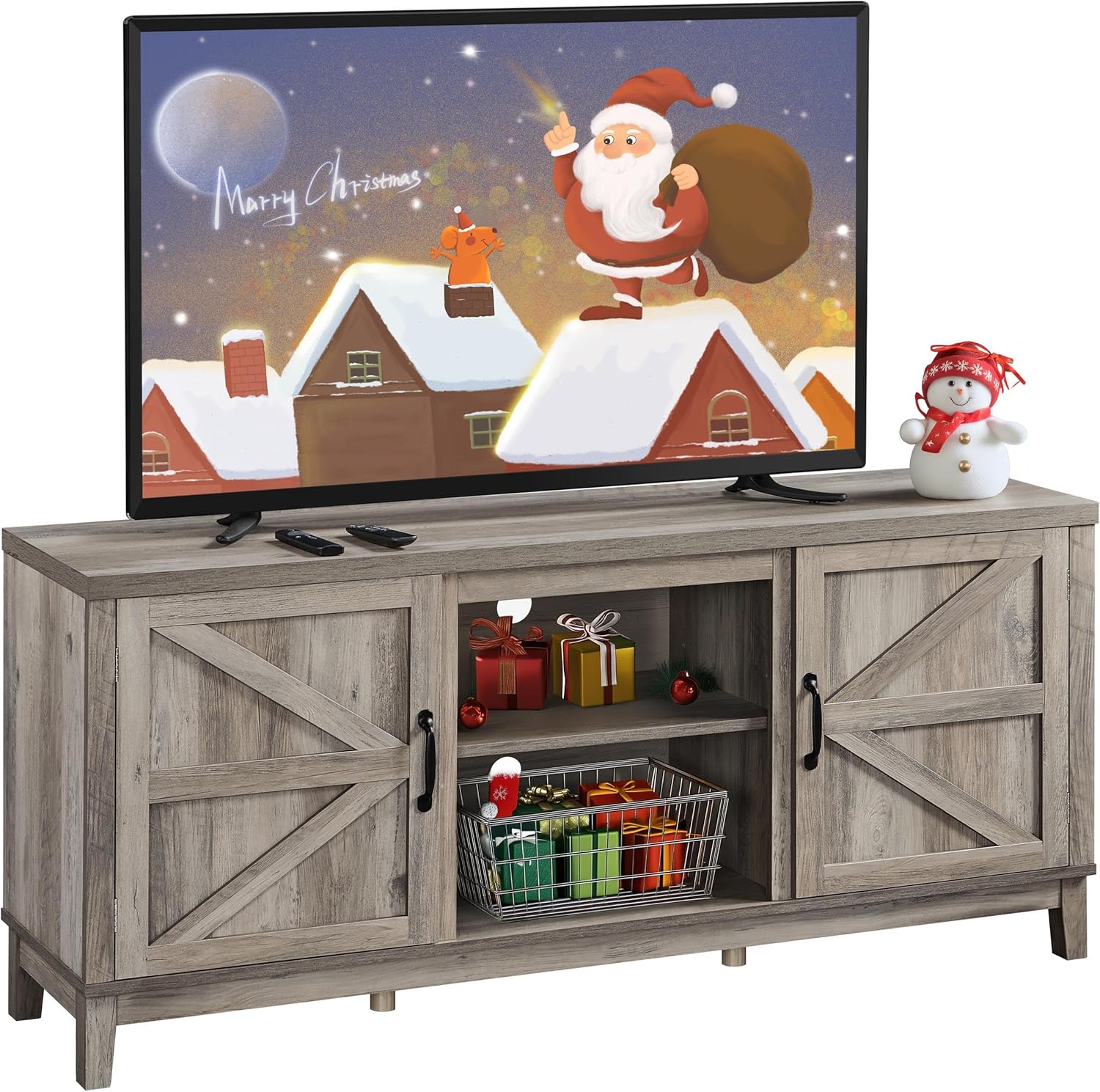 TV Stand Entertainment Center for 55 65 Inch TV with Barn Doors