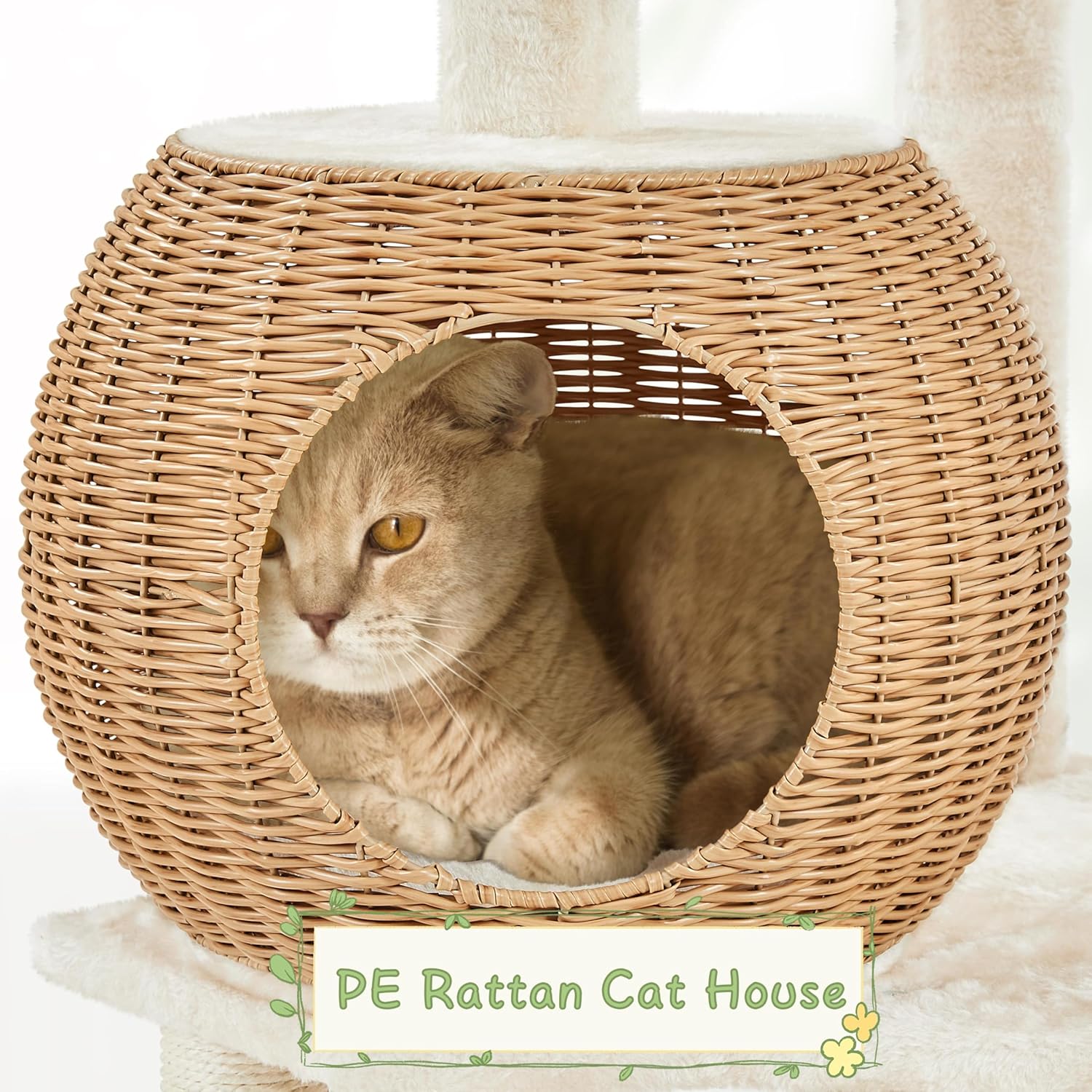 54In Rattan Cat Tree Tower with Luxury Woven Condo