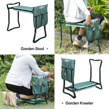 Portable Garden Bench Stool with Thicken Foam Kneeling Pad and Tools Pouch