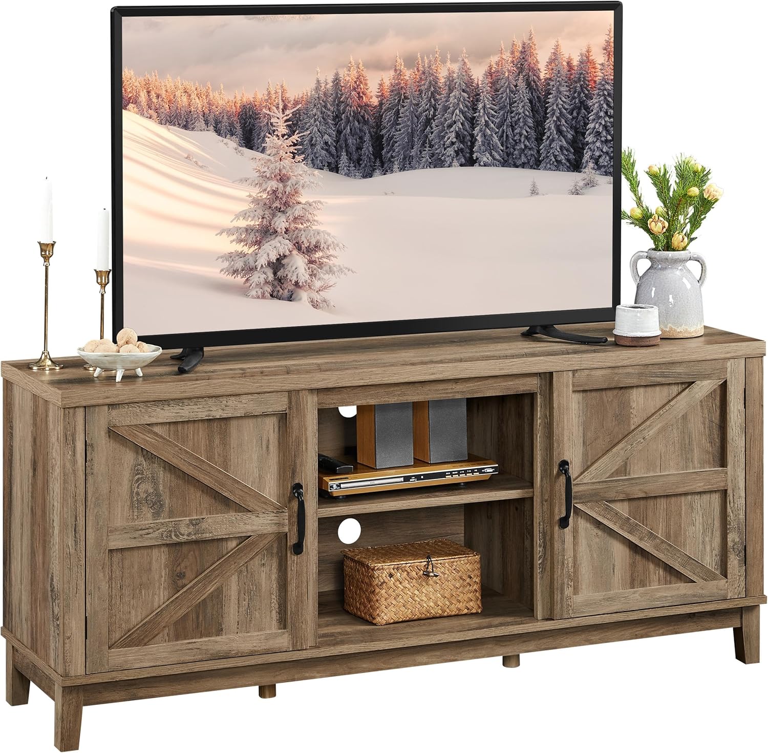 TV Stand Entertainment Center for 55 65 Inch TV with Barn Doors