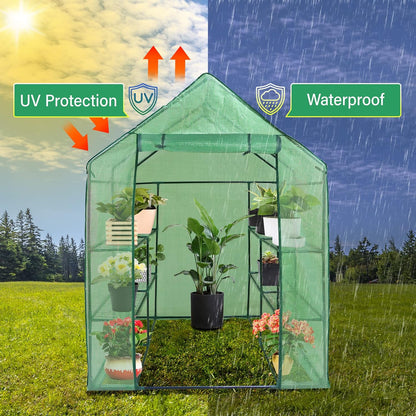 Portable Mini Walk-in Greenhouse with PE Cover and Roll-up Door