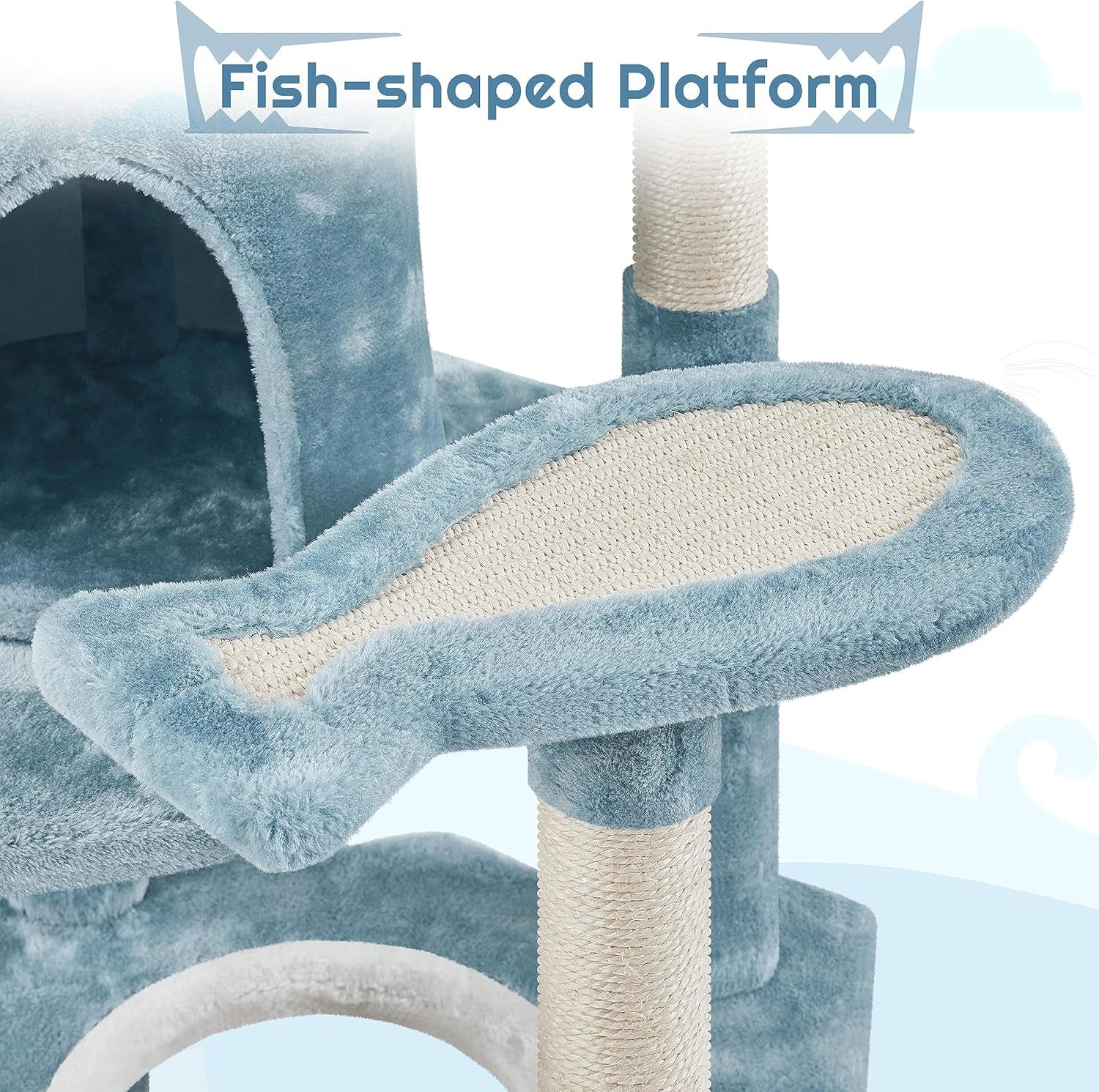 61In Tall Ocean-Themed Cat Tree, Multi-Level Cat Tower with Shark&