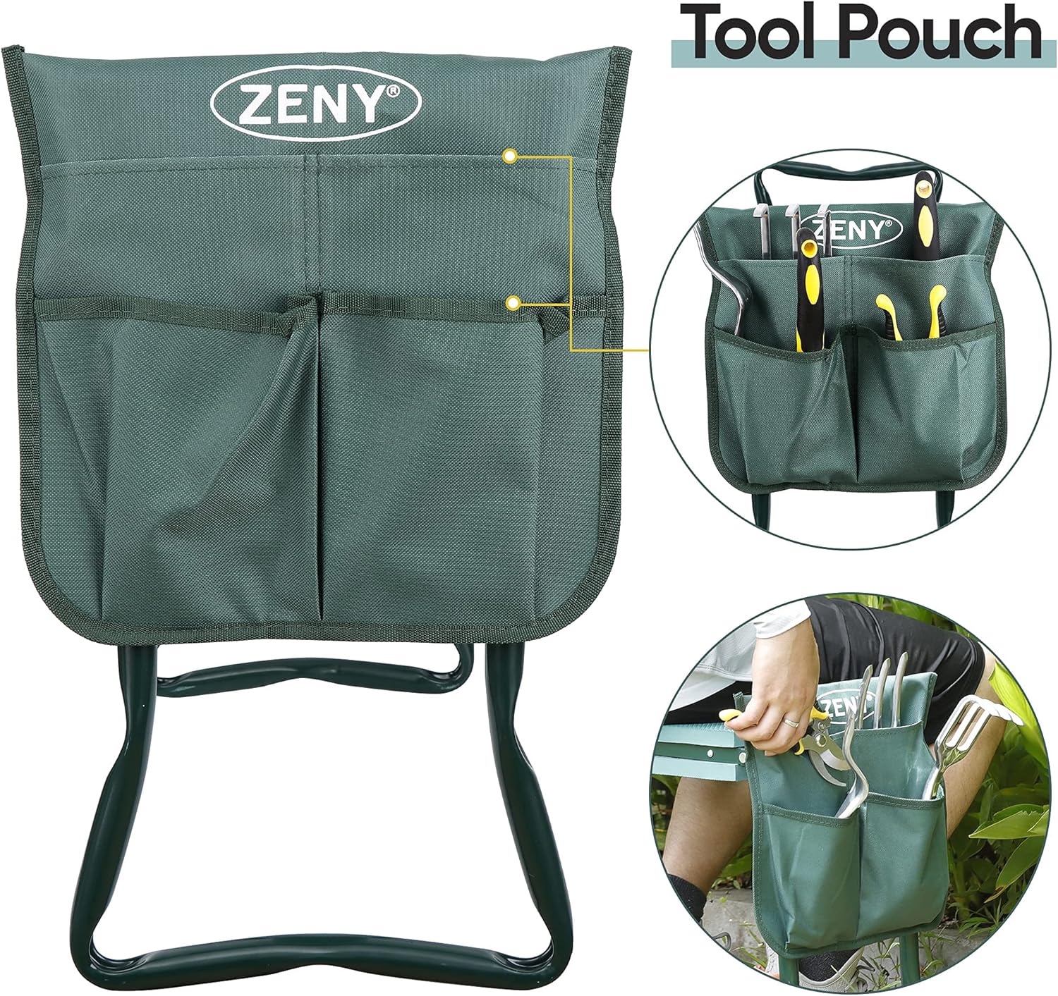 Portable Garden Bench Stool with Thicken Foam Kneeling Pad and Tools Pouch