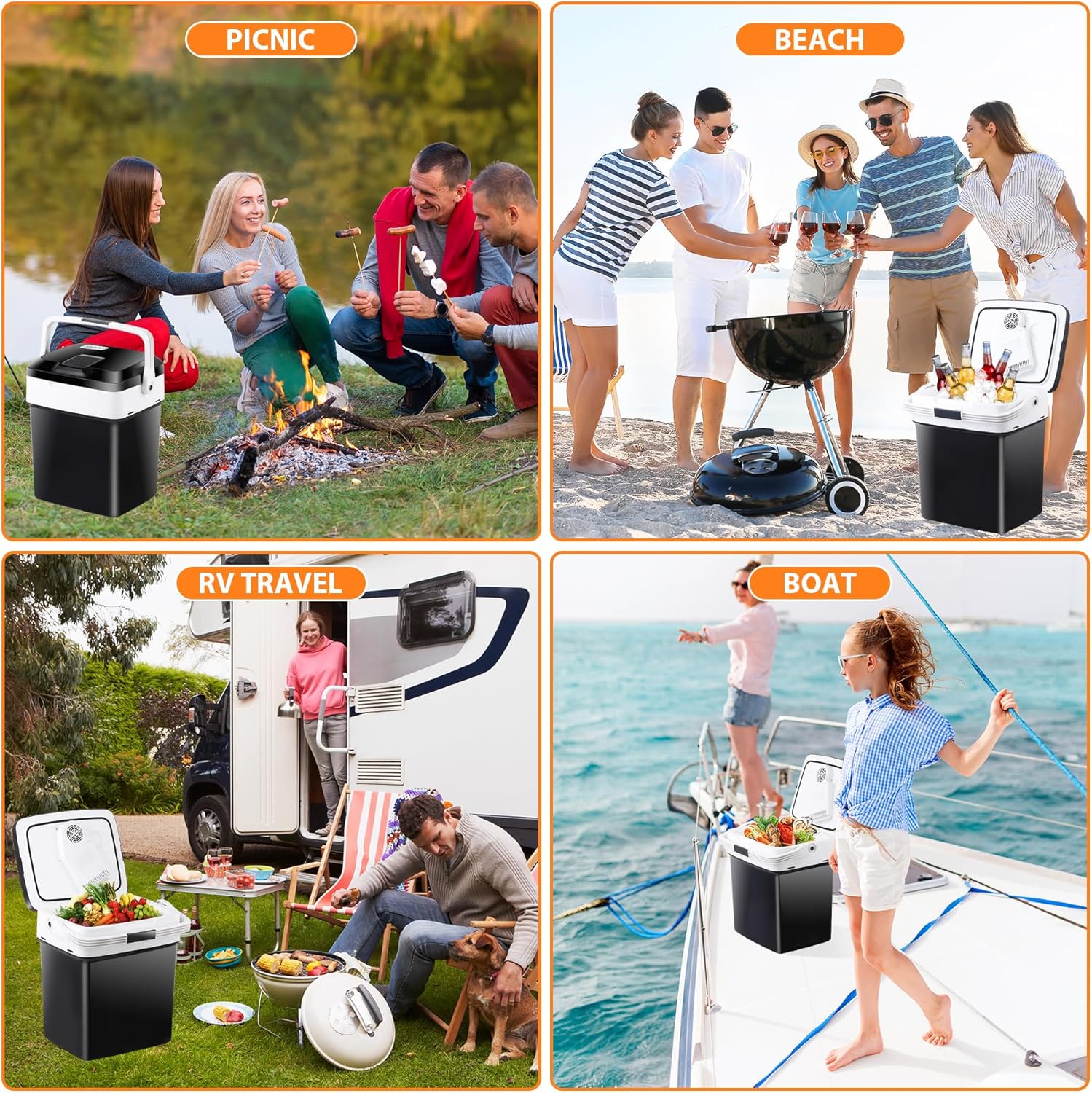 28 Quart Portable Mini Fridge Electric Cooler &amp; Warmer for Car - 12V DC Travel Refrigerator with Locking Handle