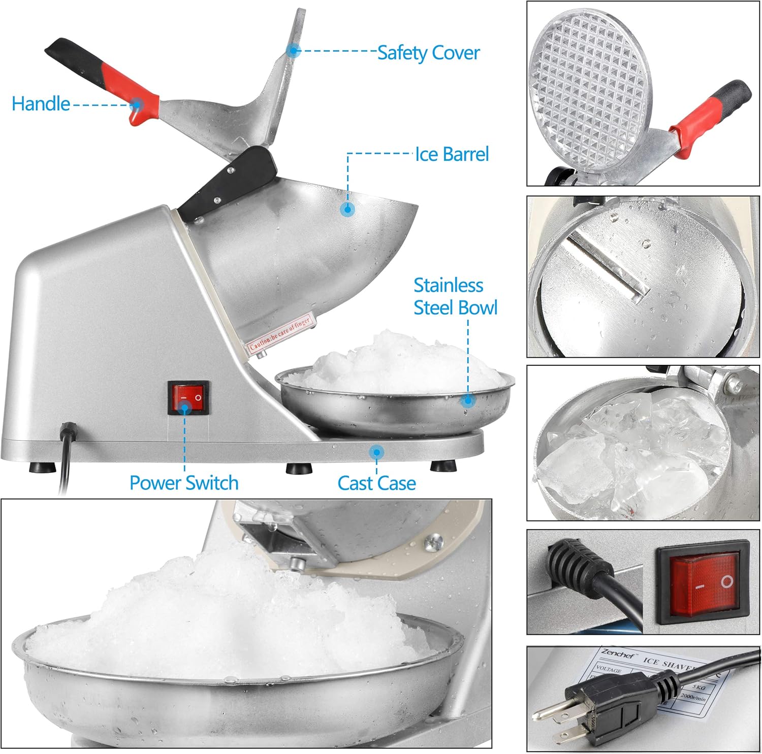 Ice Crushers Machine Electric Snow Cone Maker Shaved Ice Machine 145lbs Per Hour