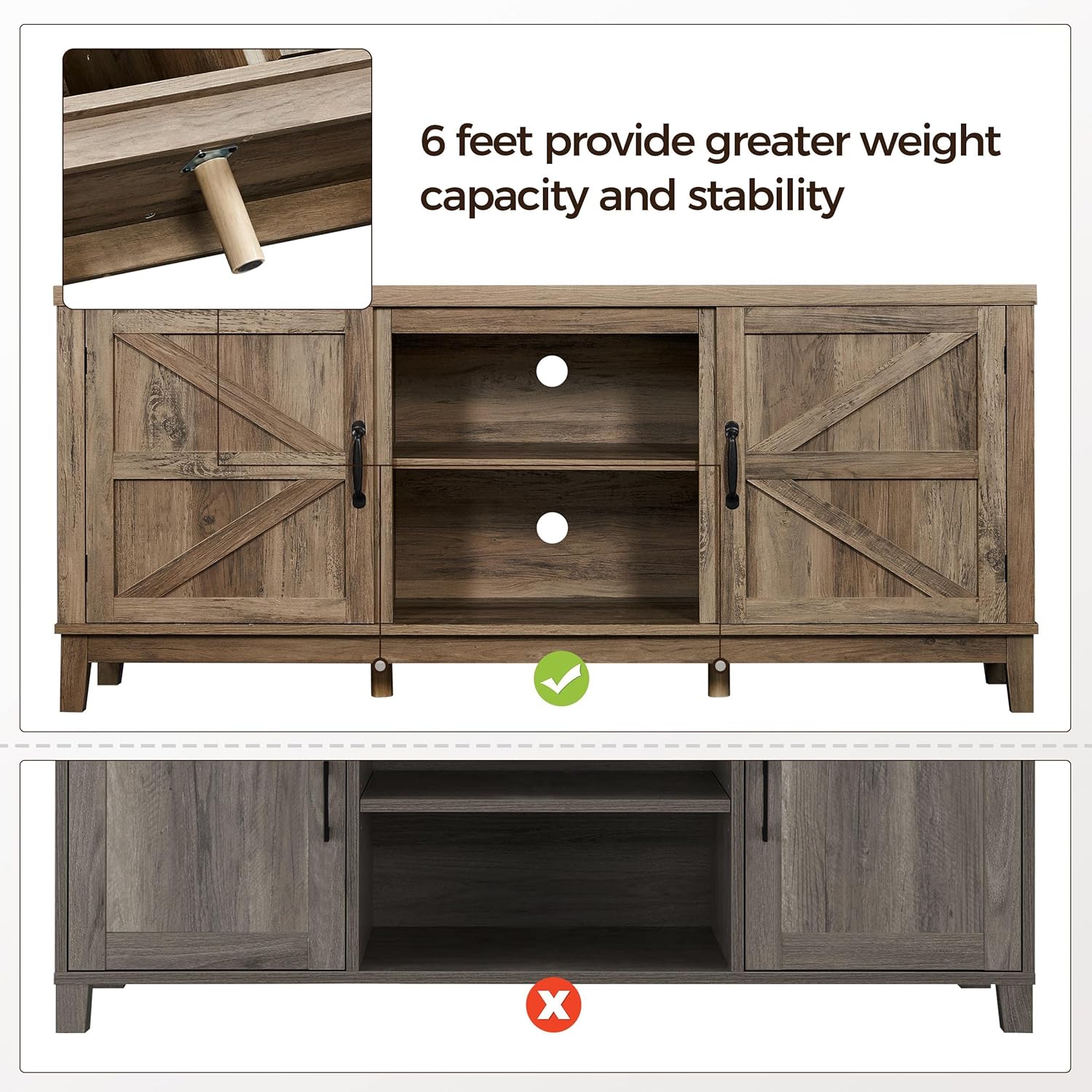 TV Stand Entertainment Center for 55 65 Inch TV with Barn Doors