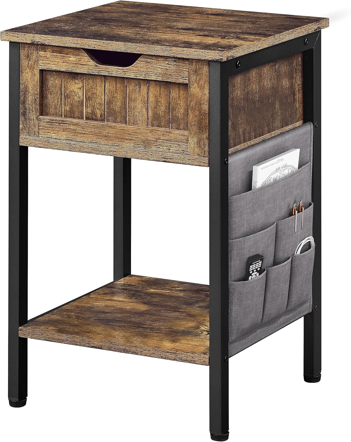 Wooden Nightstand Bedside End Table with Drawer and Shelf, Removable Storage Bag