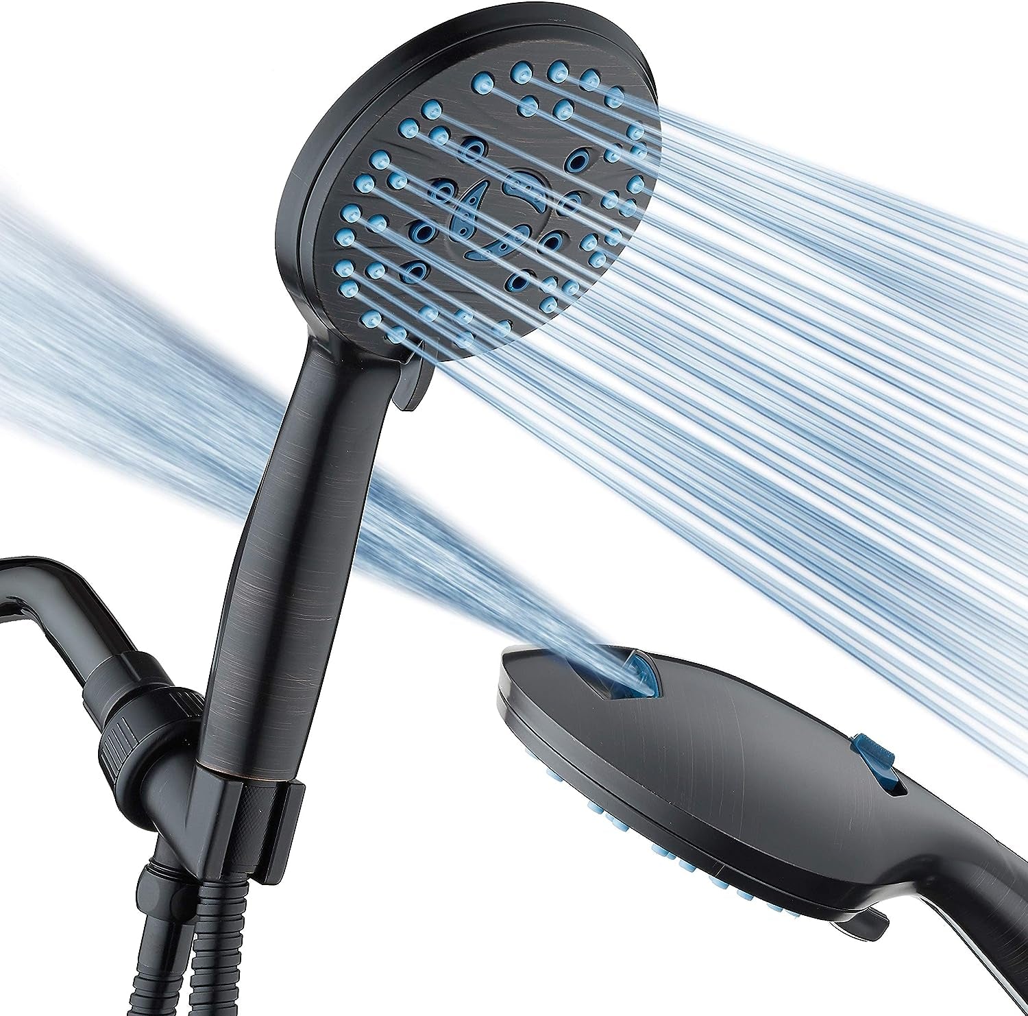 Aquacare High Pressure 8-Mode Handheld Shower Head - Anti-Clog Nozzles, Built-In Power Wash to Clean Tub, Tile &amp; Pets, Extra Long 6 Ft. Stainless Steel Hose, Wall &amp; Overhead Brackets