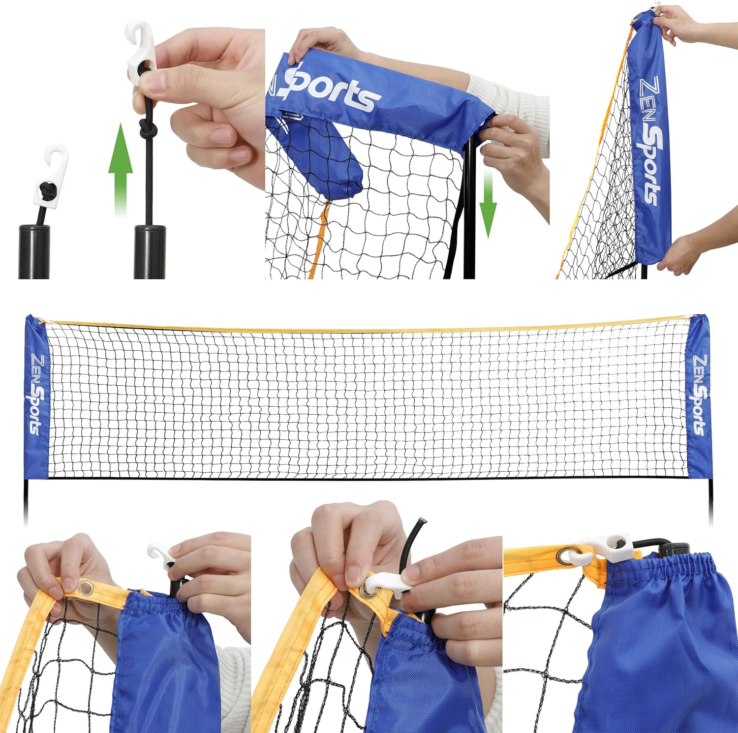 10ft Portable Badminton Tennis Net for Soccer, Pickleball, Kids Volleyball Indoor Adjustable Height 2.5ft to 5ft for Outdoor Court Backyard Beach Games