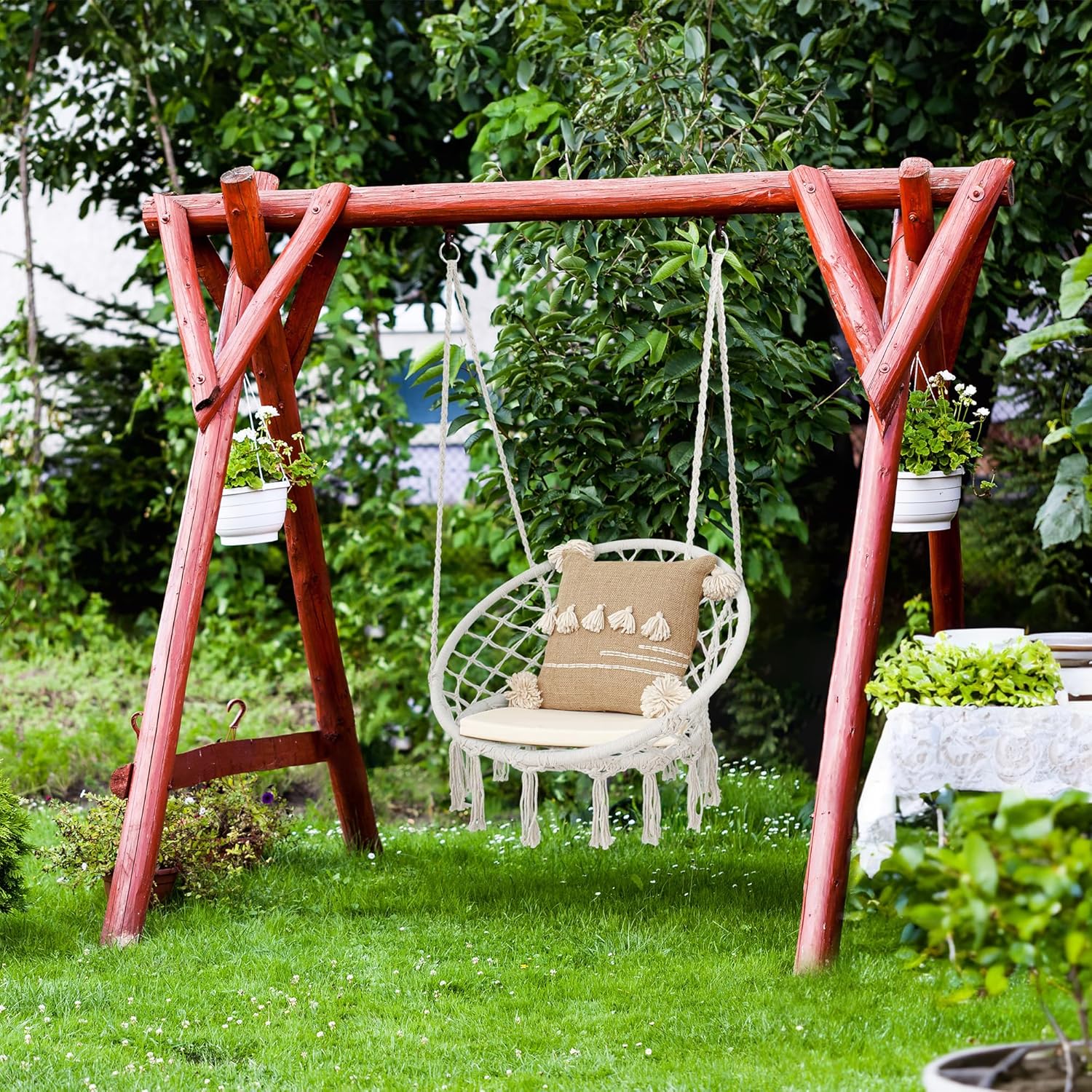 Hammock Swing Chair for Indoor Outdoor, Rope Swing Chairs with Macrame