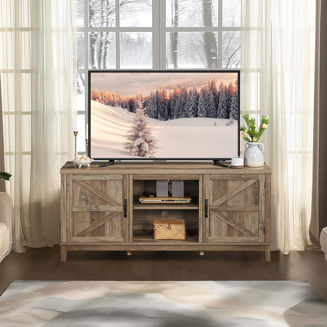 TV Stand Entertainment Center for 55 65 Inch TV with Barn Doors