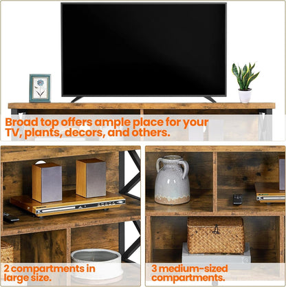 TV Stand for Living Room, Industrial Entertainment Center for 65 Inch TV, Rustic TV Console Stand with Storage Cabinets Wood and Metal, Rustic Brown