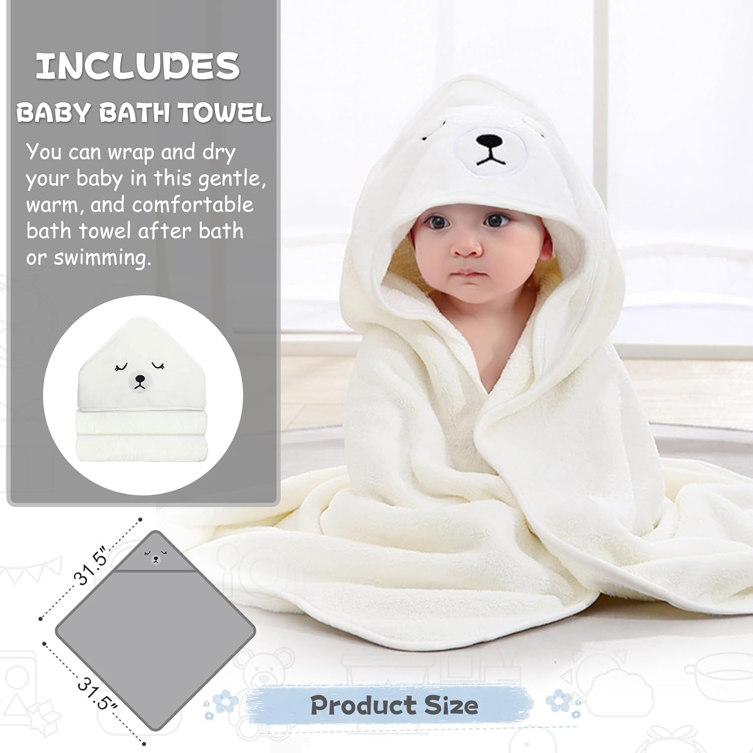 Collapsible Baby Bathtub for Newborn with Thermometer &amp; 1 Hooded Towel &amp; 1 Soft Floating Cushion,Portable Travel Bathtub with Drain Hole, Durable Foldable Baby Tubs for Infants to Toddler