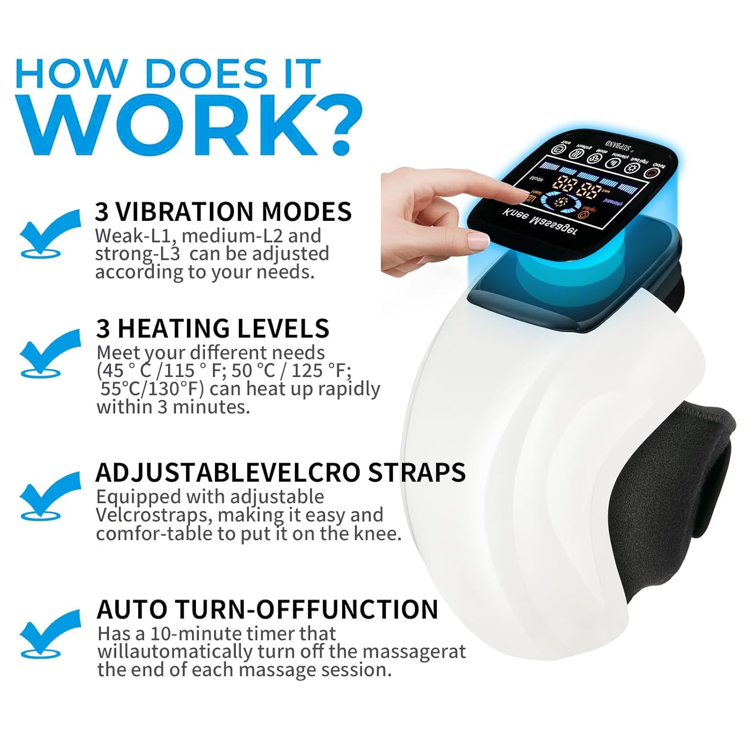 Knee Massager 3 in 1, Adjustable Temperature, Vibration, 3D Massage, Cordless Portable Knee Massager with LED Large Screen, Gift Option