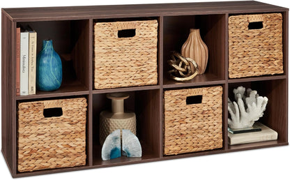 9-Cube Storage Organizer, 13.5In Shelf Opening, Bookcase, Display Shelf, Customizable W/ 3 Removable Back Panels – Walnut