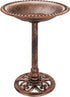 28In Pedestal Bird Bath, Vintage Outdoor Resin Accent Decoration W/Fleur-De-Lis Accents - Copper