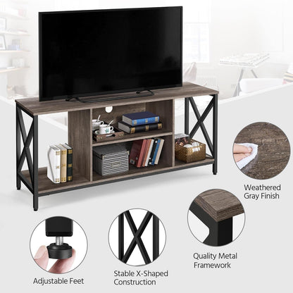 TV Stand for 65 Inch TV, Media Entertainment Center with Storage Shelves for Living Room, TV Console Table for Bedroom, Taupe Wood