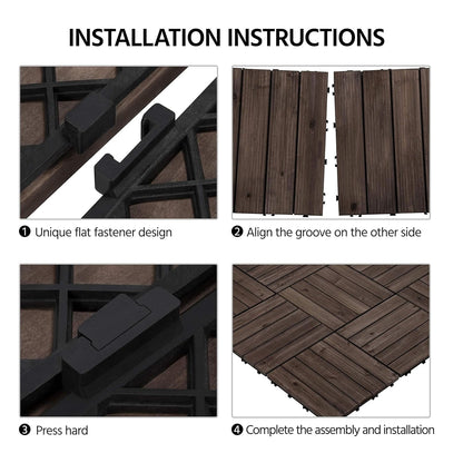 11Pcs Patio Deck Tiles 12 X 12In Interlocking Wood Floor Tiles Indoor &amp; Outdoor for Patio Garden Deck Poolside Tiles, Black