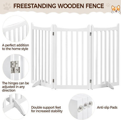 Dog Gate 36&quot; H Extra Large Freestanding Pet Gate 3-Panel Wooden Dog Fence with 2 Support Feet Folding Dog Gate for Indoor, Stairs, Doorways, Halls, Kitchen Pet Barrier White, 60&quot; L X 36&quot; H