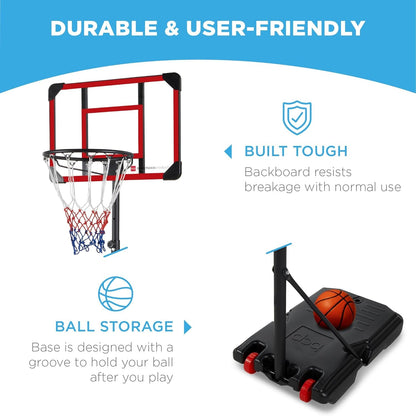 Kids Height-Adjustable Basketball Hoop System, Portable Game W/Wheels, Fillable Base, 70.5In to 82.3In Height