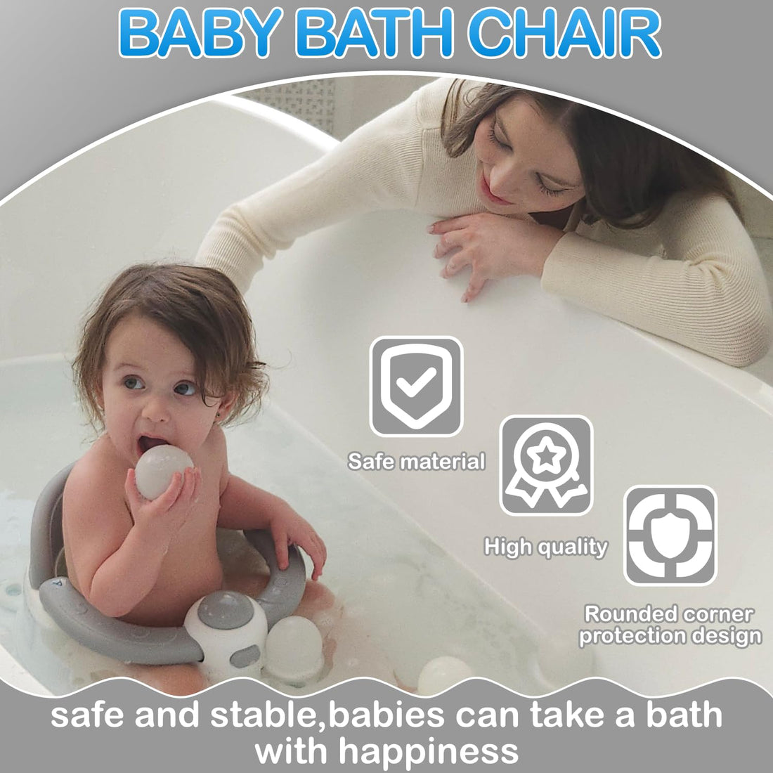 Baby Bath Seat for Babies 6 Months &amp; Up, Non-Slip Toddler Bath Seat for Baby &amp; Newborn, Sit up Bath Seat for Baby,Grey