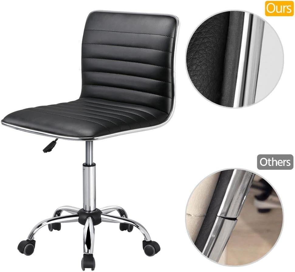 Armless Office Chair Low Back Swivel Computer/Desk/Task Chair Adjustable Makeup Stools on Wheels Dark Grey