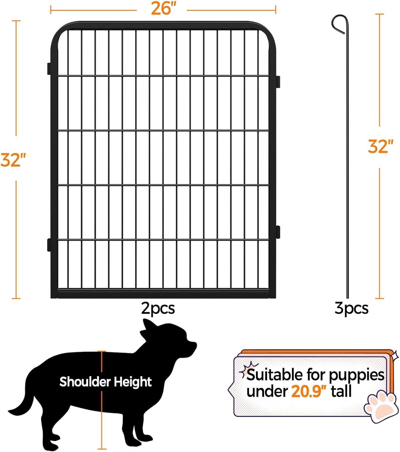 Dog Playpen Outdoor, 2 Panel Dog Fence 32&quot; Indoor Pet Pen for Medium/Small Dogs Heavy Duty Pet Exercise Pen for Puppy/Rabbit/Small Animals Portable Playpen for RV Camping Garden Yard