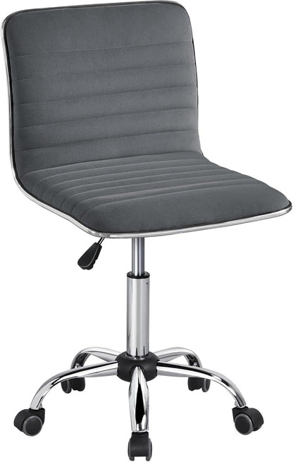 Adjustable Task Chair PU Leather Low Back Ribbed Armless Swivel White Desk Chair Office Chair Wheels