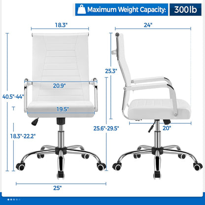 High-Back Office Desk Chair Executive Task Chair Management Chair PU Leather Chair Height Adjustable with Ergonomic Backrests for Conference and Home, White