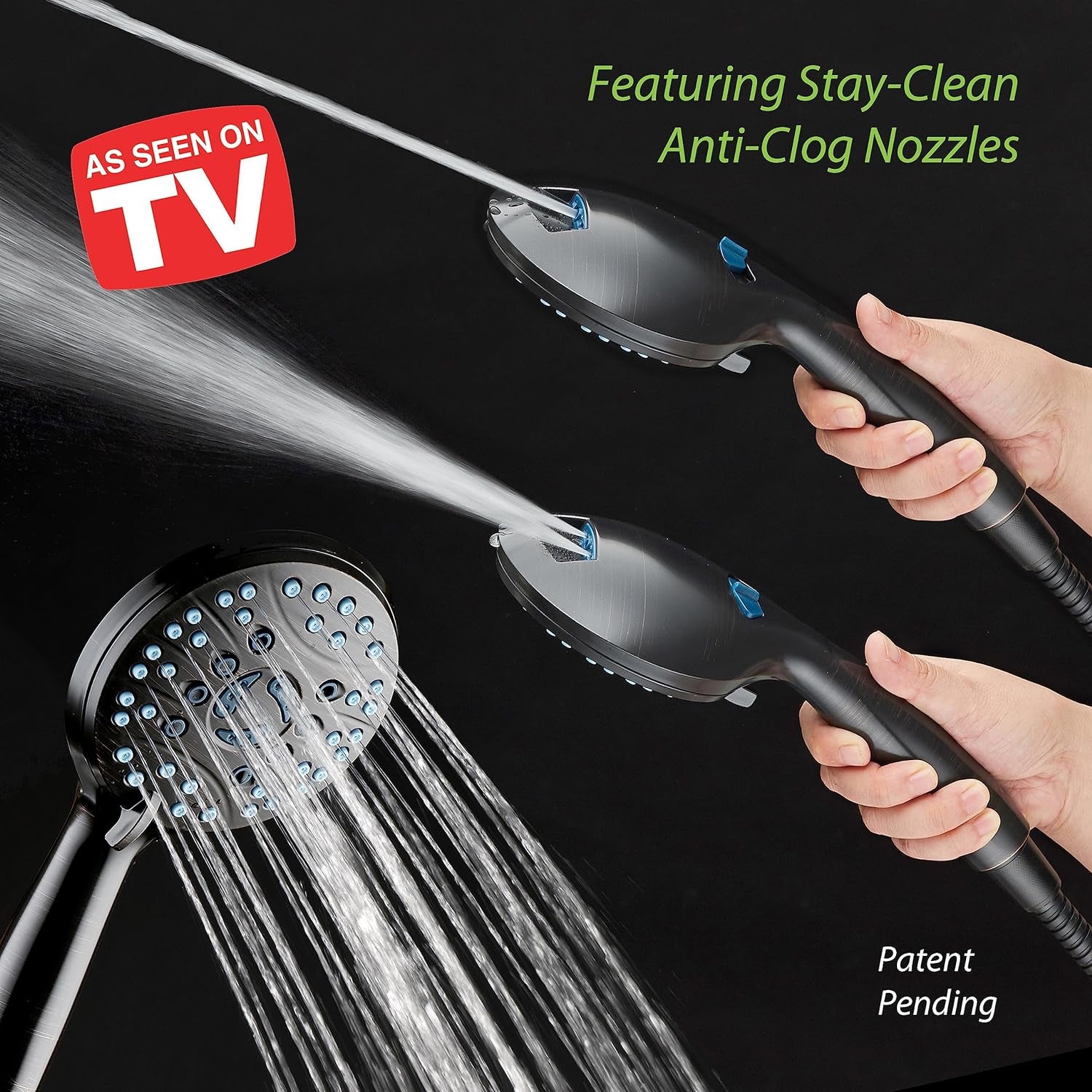 Aquacare High Pressure 8-Mode Handheld Shower Head - Anti-Clog Nozzles, Built-In Power Wash to Clean Tub, Tile &amp; Pets, Extra Long 6 Ft. Stainless Steel Hose, Wall &amp; Overhead Brackets