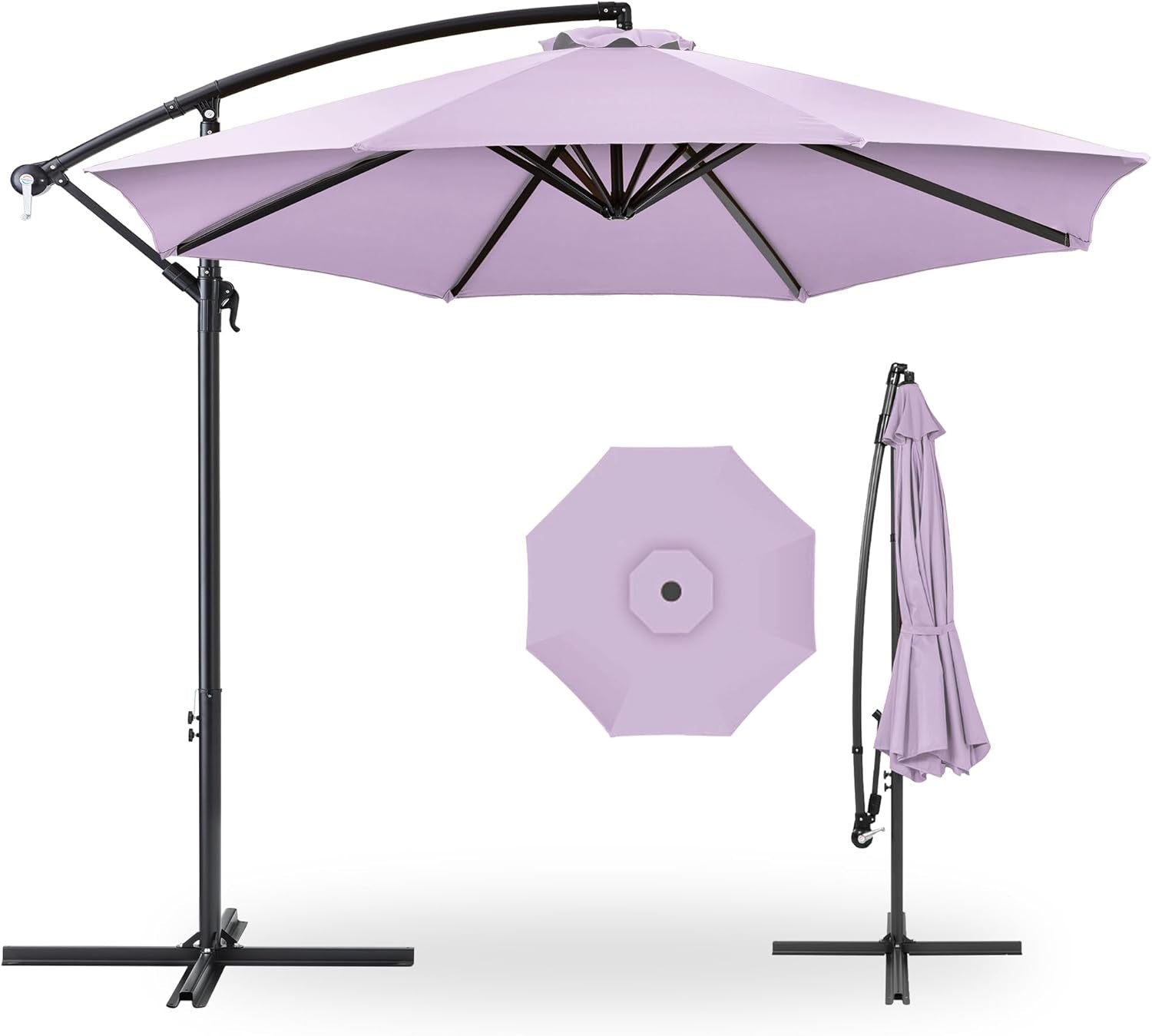 10Ft Offset Hanging Market Patio Umbrella W/Easy Tilt Adjustment, Polyester Shade, 8 Ribs for Backyard, Poolside, Lawn and Garden