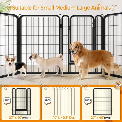 8 Panels Dog Playpen, Metal 40&quot; Dog Fence with Easy-Carry Straps&amp;Stakes Storage Bag for RV Camping Dog Pen Play Pen for Small/Medium/Large Dogs