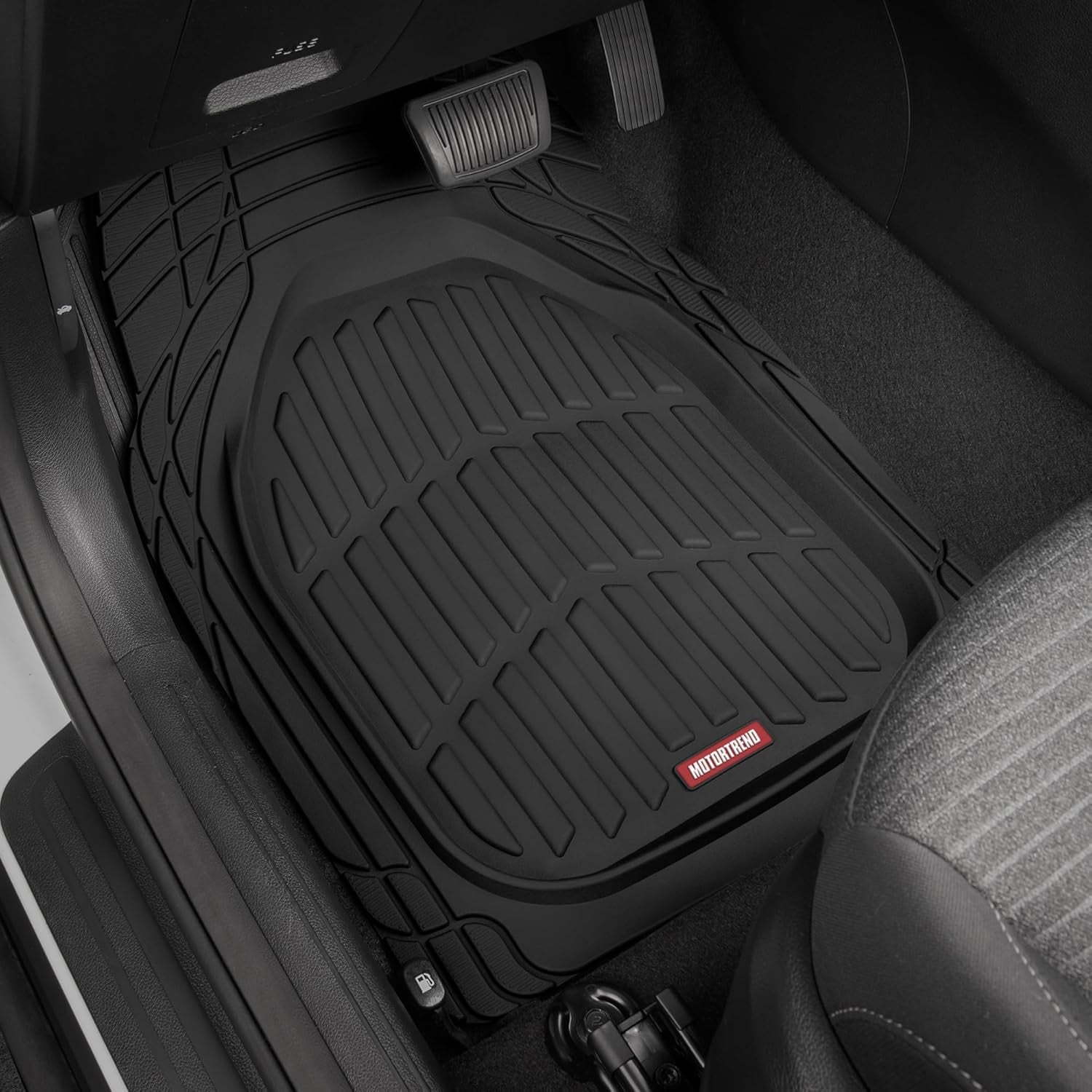 Flextough Floor Mats for Cars, Deep Dish All-Weather Mats, Waterproof Trim-To Fit Automotive Floor Mats for Cars Trucks SUV, Universal Floor Liner Car Accessories, Black, Full Set